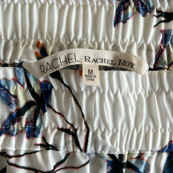 Rachel Roy Tropical Lightweight Floral Printed Flowy White Wide Leg Capri Pants - Picture 4 of 7